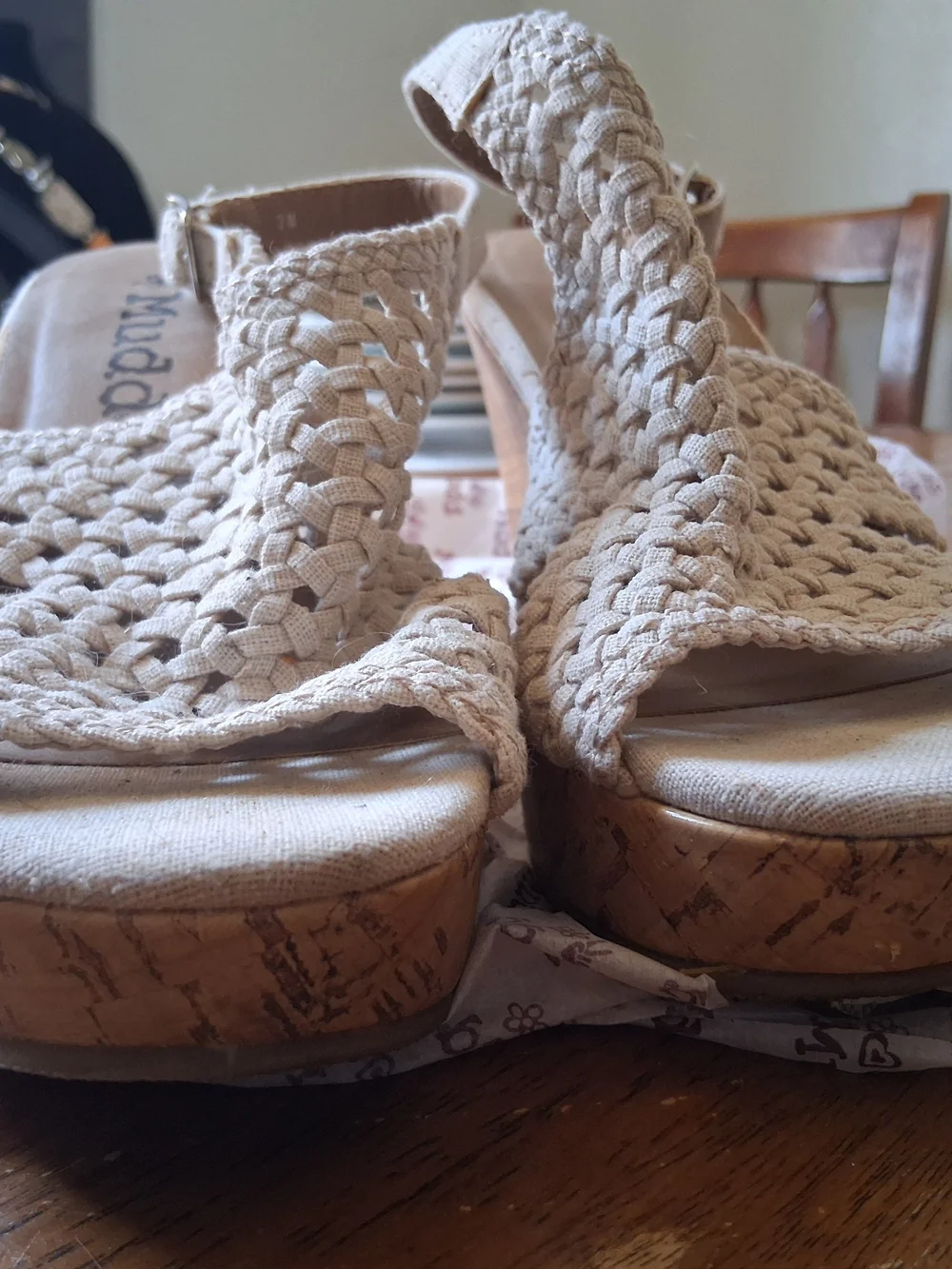 Mudd Beige Woven Slingback Cork Wedge Sandals